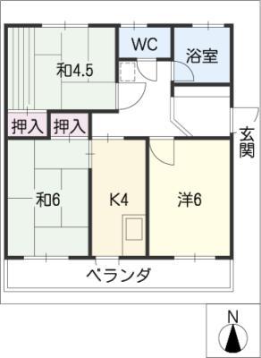 暁第二ハイツ(3K/2階)の間取り写真