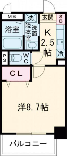 ロイヤルビーズ駅南(1K/2階)の間取り写真