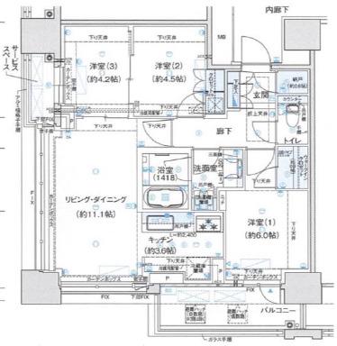 ウエリスタワー谷町四丁目(3LDK/8階)の間取り写真