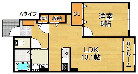 メゾンフラワー(1LDK/1階)の間取り写真
