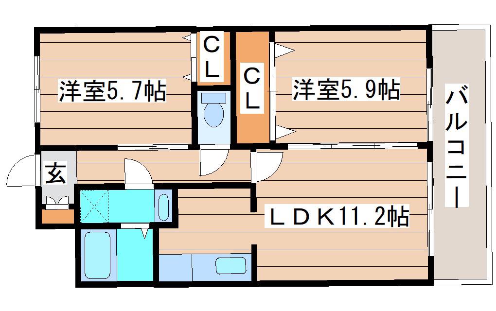 ハイフラット21泉(2LDK/2階)の間取り写真