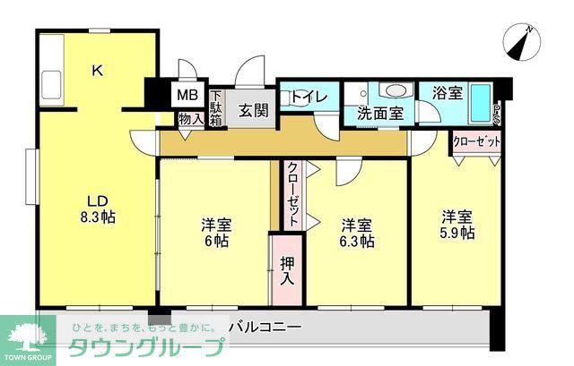 ブルーハイム(3LDK/3階)の間取り写真