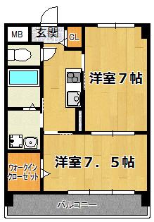 プラム・サン(2K/3階)の間取り写真