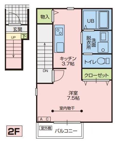 サンクレールB棟(1K/2階)の間取り写真