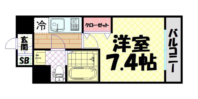 リヴィアス難波ルーチェ(1K/6階)の間取り写真