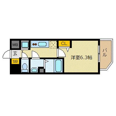 プレサンス江戸堀(1K/6階)の間取り写真