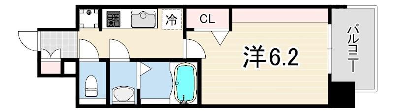 プレリス尼崎レーネヴィア(1K/2階)の間取り写真
