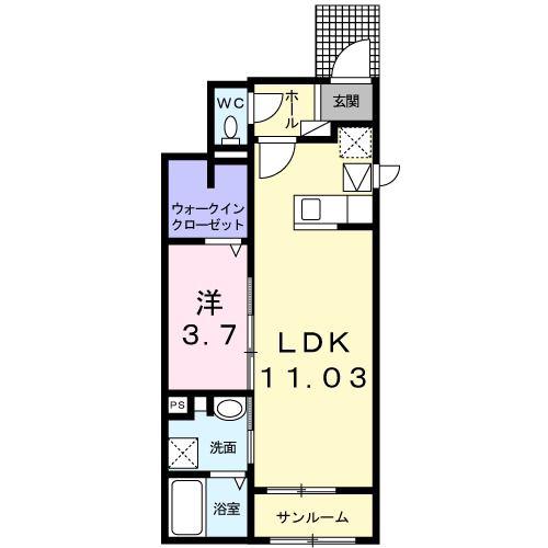 アクシス池浦(1LDK/1階)の間取り写真