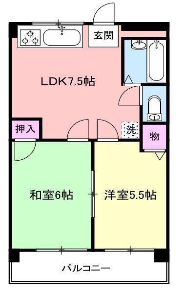 キャッスルハイツ平野(2LDK/2階)の間取り写真