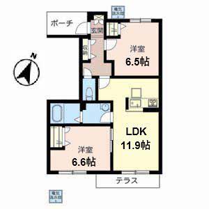 ジュヴェール深井(2LDK/1階)の間取り写真