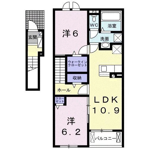 カーサ・アモーレI(2LDK/2階)の間取り写真