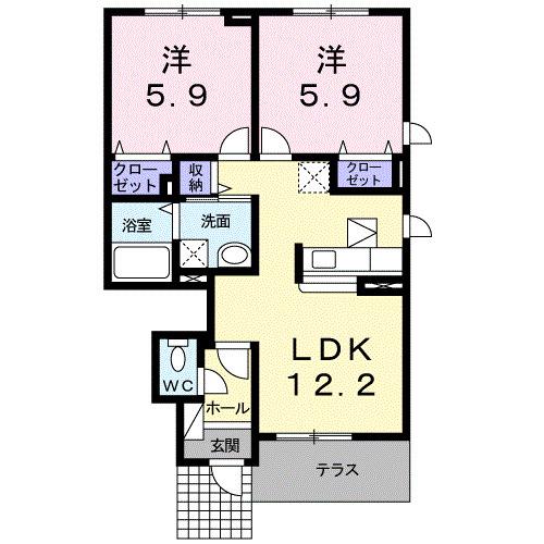 アルコバレーノIII(2LDK/1階)の間取り写真