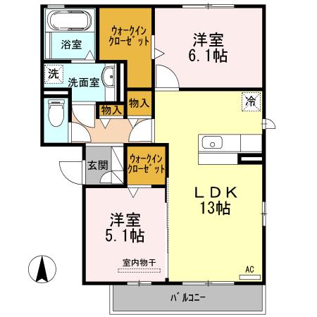 エスポワールA・B(2LDK/2階)の間取り写真