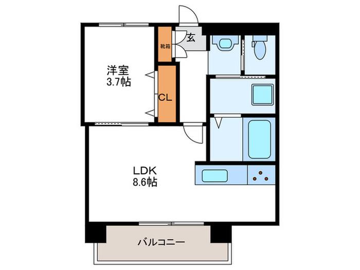 夕陽ヶ丘リース(1LDK/4階)の間取り写真