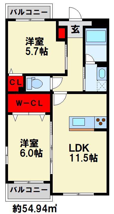 プレステージ行橋泉中央(2LDK/4階)の間取り写真
