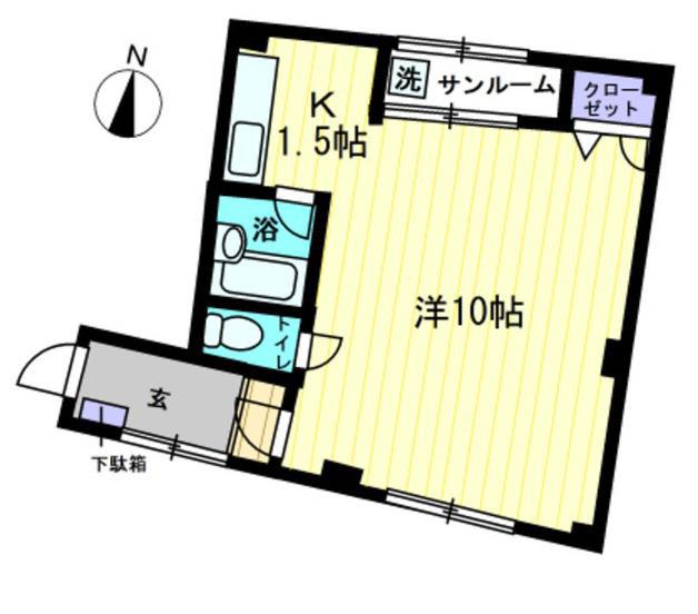 宮脇第15マンション(1K/4階)の間取り写真