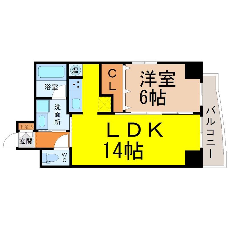 フローラル今池(1LDK/6階)の間取り写真