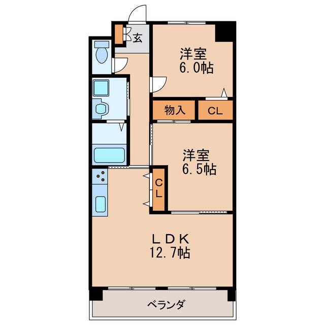 パラシオン車道東館(2LDK/7階)の間取り写真