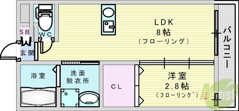 リアコート関大前2(1LDK/3階)の間取り写真
