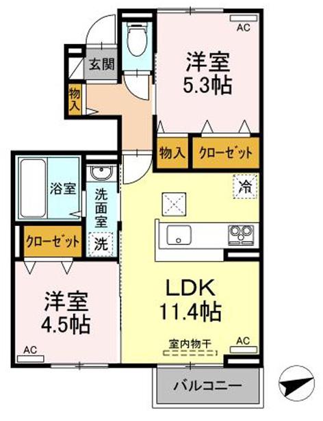 ＪＲ徳島線 鴨島駅 徒歩7分 2階建 築4年(2LDK/1階)の間取り写真