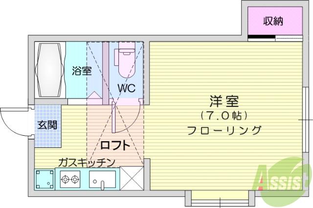 ホワイトキャッスル14番館(1K/2階)の間取り写真