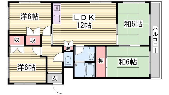 書写ハイツ(4LDK/3階)の間取り写真