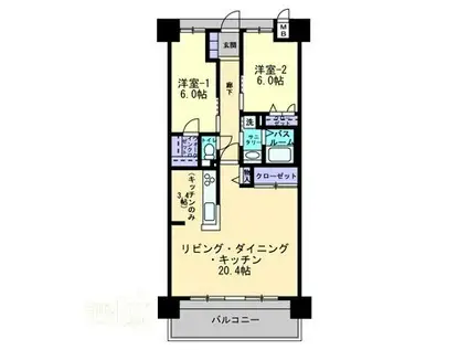 アルファライフ玉藻公園(2LDK/6階)の間取り写真