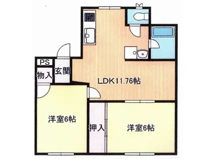 カーサキクチ(2LDK/2階)の間取り写真