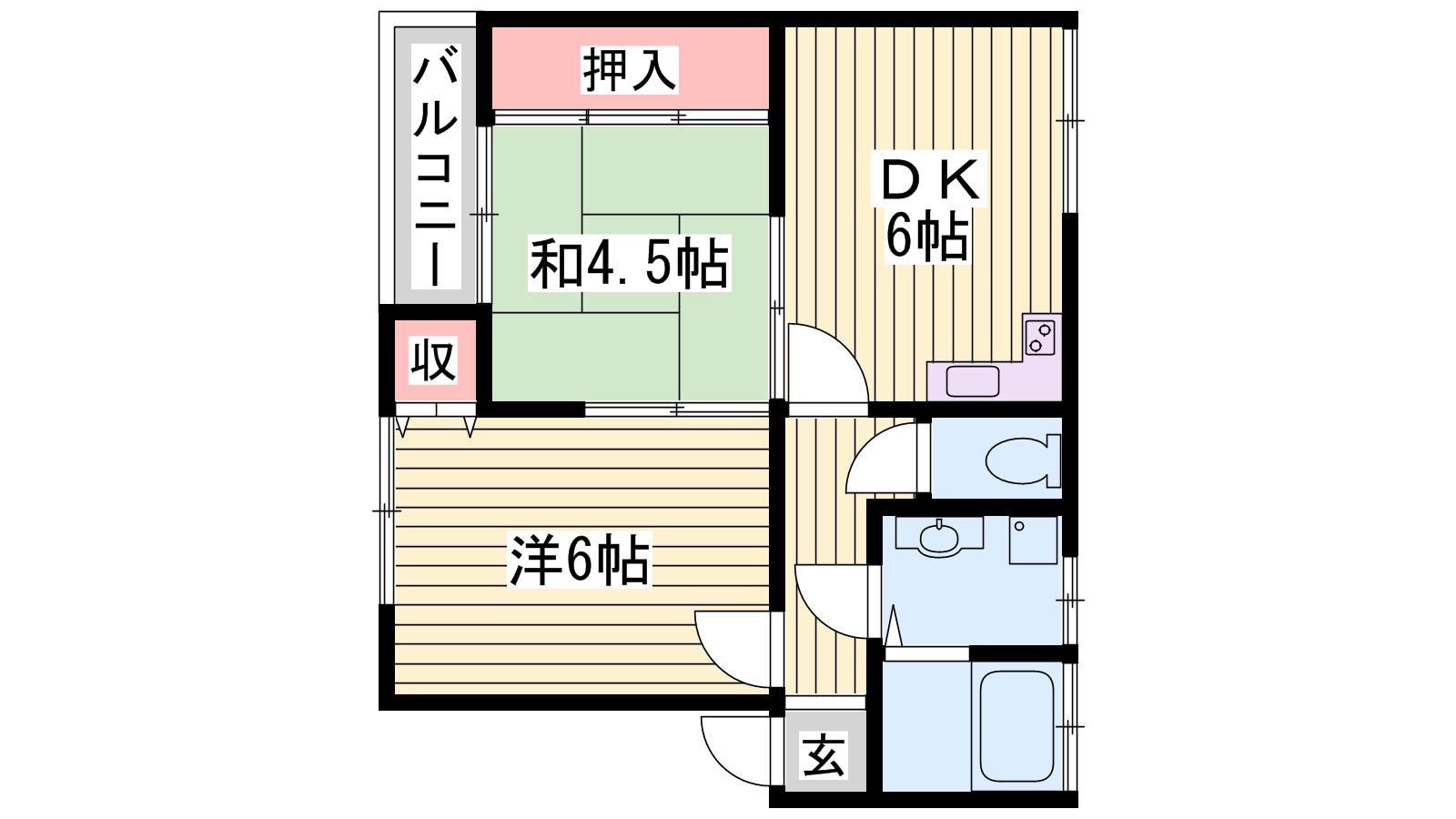 山本ハイツ(2DK/2階)の間取り写真