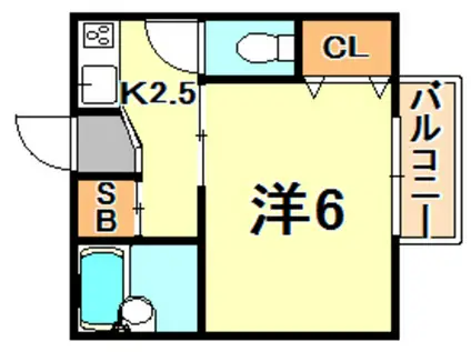 シャンブル・ドゥ・スマ(1K/2階)の間取り写真
