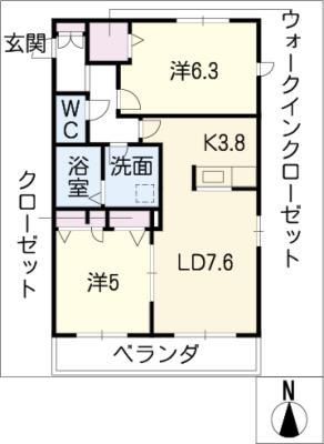 ミューベル ラビアン B棟(2LDK/2階)の間取り写真