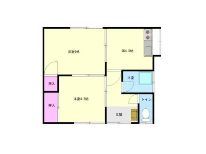 テリブル金堀(2K/1階)の間取り写真