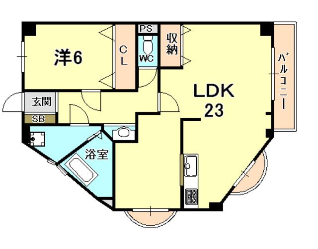 苦楽園グリーンハイツ(1LDK/4階)の間取り写真