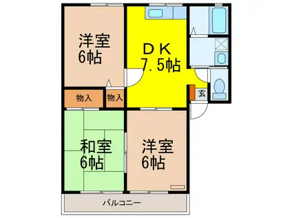 コート倉A棟(3DK/2階)の間取り写真