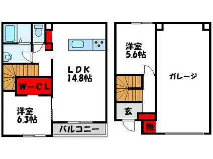 ラグナ・セカGARAGE03 C棟(2LDK/1階)の間取り写真