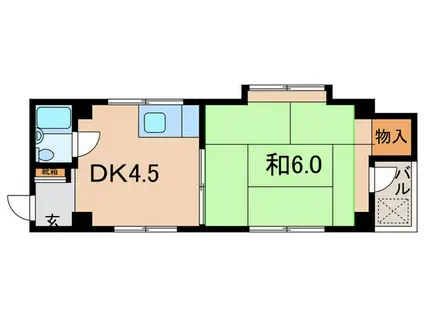 富松城レジデンス(1DK/2階)の間取り写真