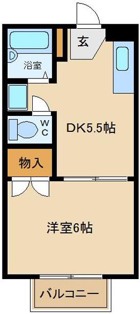 プラムK(1DK/2階)の間取り写真