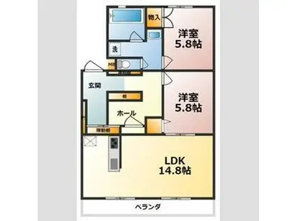 シャトー清城(2LDK/3階)の間取り写真