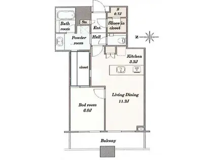 プラウドタワー千代田富士見(1LDK/13階)の間取り写真