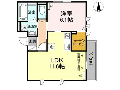 RIQUEZA竜田町(1LDK/2階)の間取り写真