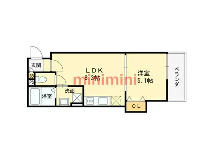 クレアール高槻古曽部(1LDK/3階)の間取り写真