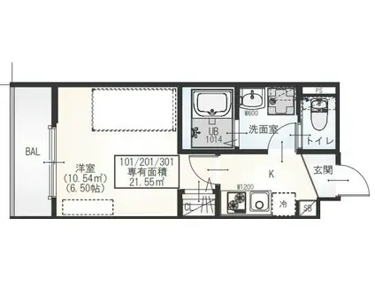GRADUS新田(1K/1階)の間取り写真