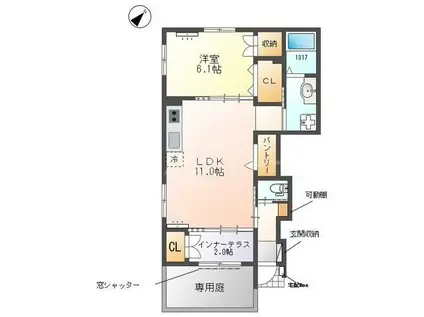 クレシア -CRECIA-(1LDK/1階)の間取り写真