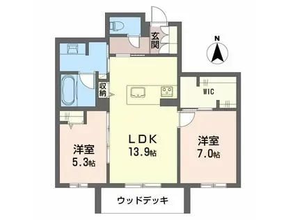 レフィシア犬山(2LDK/1階)の間取り写真