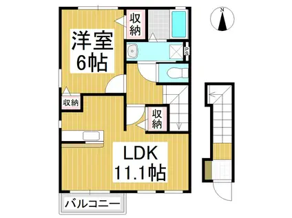カーサ・モンターニャ I(1LDK/2階)の間取り写真