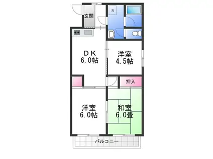 コーポ上町A棟(3DK/1階)の間取り写真