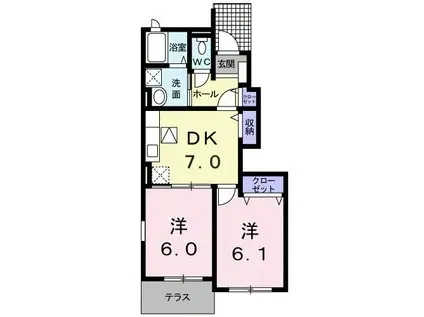 ウェルフェアA(2DK/1階)の間取り写真