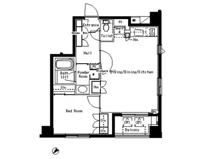パークアクシス六本木檜町公園(1LDK/1階)の間取り写真