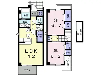 ソレアードパルケIII(2LDK/1階)の間取り写真