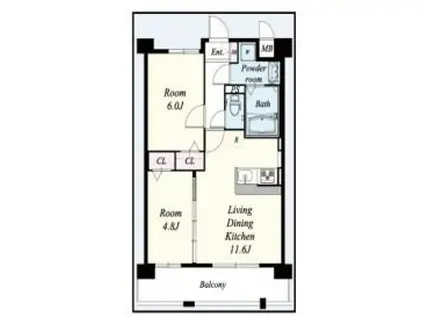 レフィナード博多(2LDK/1階)の間取り写真